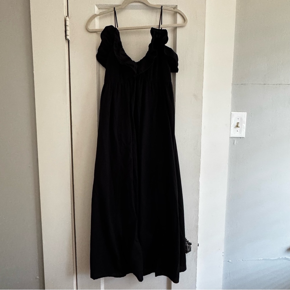 H&M Black Cotton Midi Dress Small | Minimal + Classic Staple